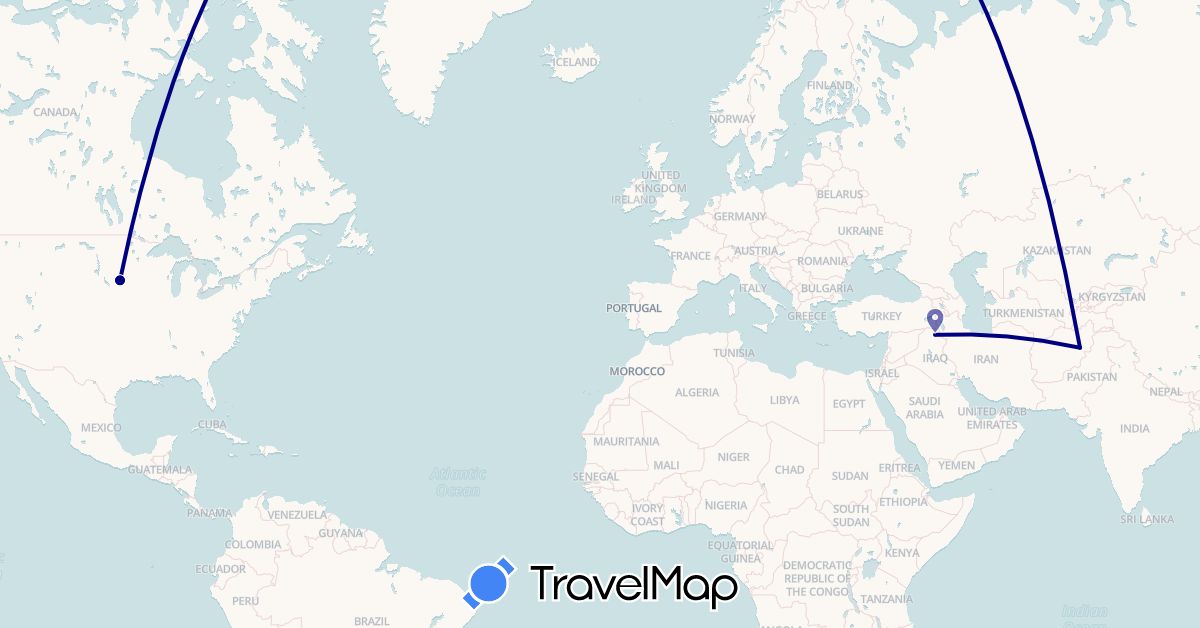 TravelMap itinerary: driving in Afghanistan, Iraq, United States (Asia, North America)