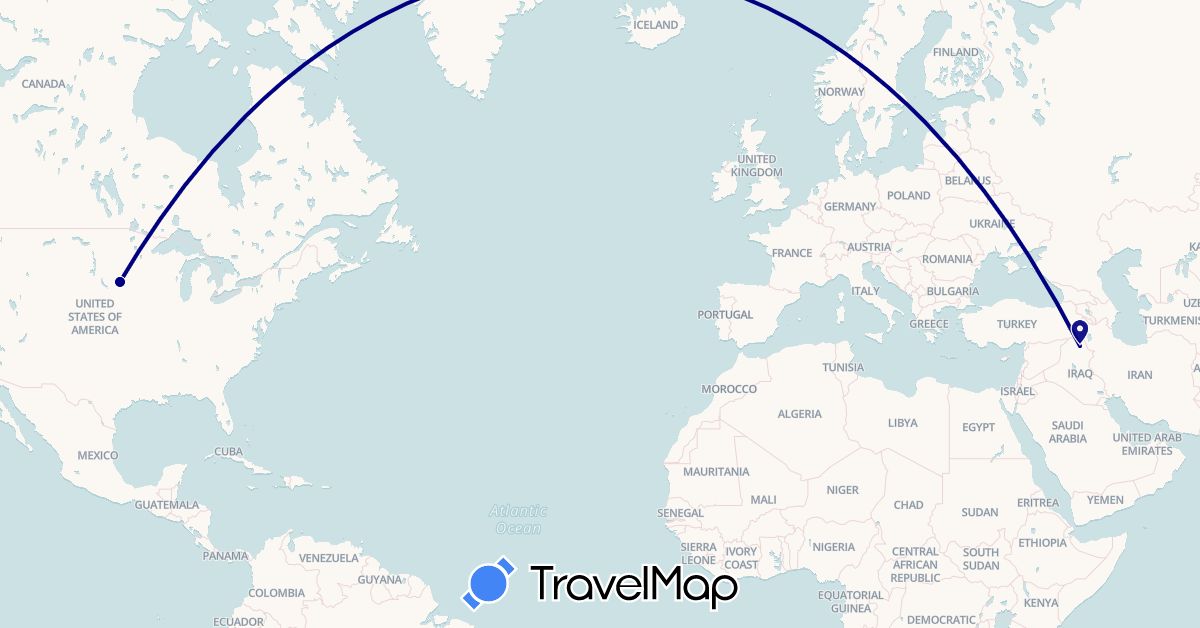 TravelMap itinerary: driving in Iraq, United States (Asia, North America)